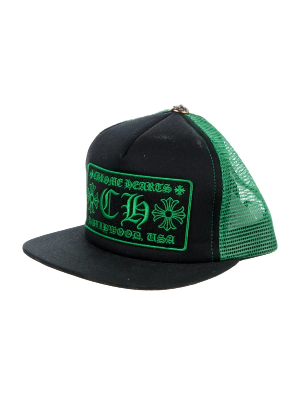 black cotton Chrome Hearts trucker cap