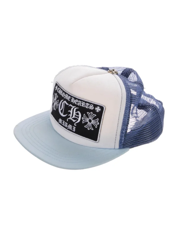 Chrome Hearts blue and white Logo Trucker Cap